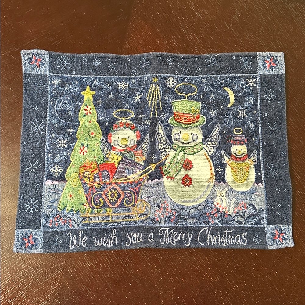 Pair of “We Wish You a Merry Christmas” tapestry-like placemats